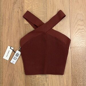 Aritzia Ribbed Cross-Back Crop Top in Deep Rust
